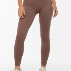 Lorna Jane Tempo Ribbed Seamless Ankle Biter Leggings - Washed Chocolate