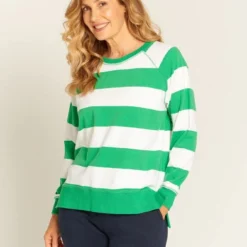 Goondiwindi Cotton Womens Stripe Rugby Sweatshirt -Scotch & Soda Sales Shop 3262 2WhiteEmeraldA