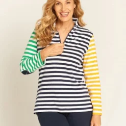 Goondiwindi Cotton Womens Multi Stripe Zip Rugby