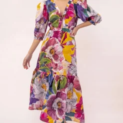 Kachel Womens Juniper Puff Sleeve Keyhole Maxi Dress