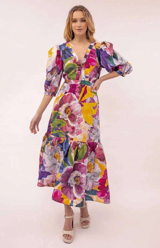 Kachel Womens Juniper Puff Sleeve Keyhole Maxi Dress 3 Kachel Womens Juniper Puff Sleeve Keyhole Maxi Dress