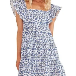 Minkpink Ithica Ruffled Mini Dress - Blue/White