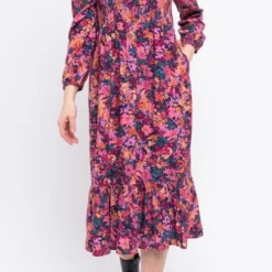 Jump Womens Autumn Floral Shirred Dress