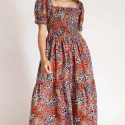 Kachel Womens Bernadette Shirred Midi Dress