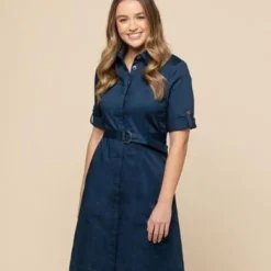 Gloweave Womens Riley Sateen Belted Shirtdress