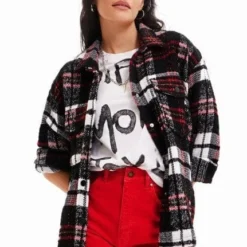 Desigual Womens Plaid Straight Jacket