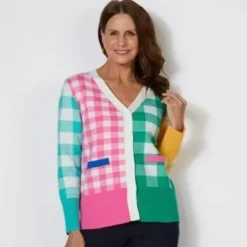 Gordon Smith Womens Check Knit Cardigan