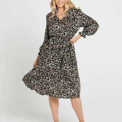 SASS Womens Korra Belted Tiered Midi Dress